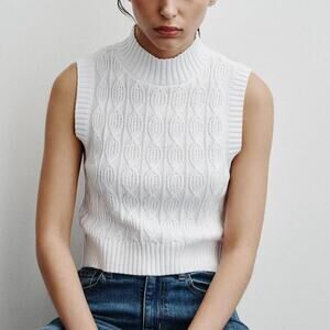 DKNY Jeans Sweater Ribbed Knit Cotton Sleeveless Mock Neck Top White NWT XL